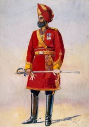 Kommendanten för Bharatpur-infanteriet, illustration till "Armies of India" av major G.F. MacMunn, publicerad 1911, 1908